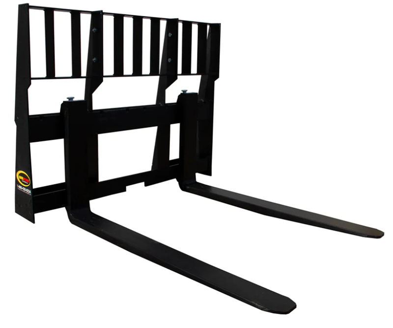 quick-attach-forks Heavy-duty skid steer pallet fork attachment with reinforced back guard.