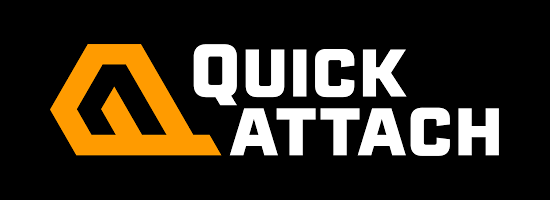 quick attach logo Quick Attach logo with orange geometric icon and white text on a black background.